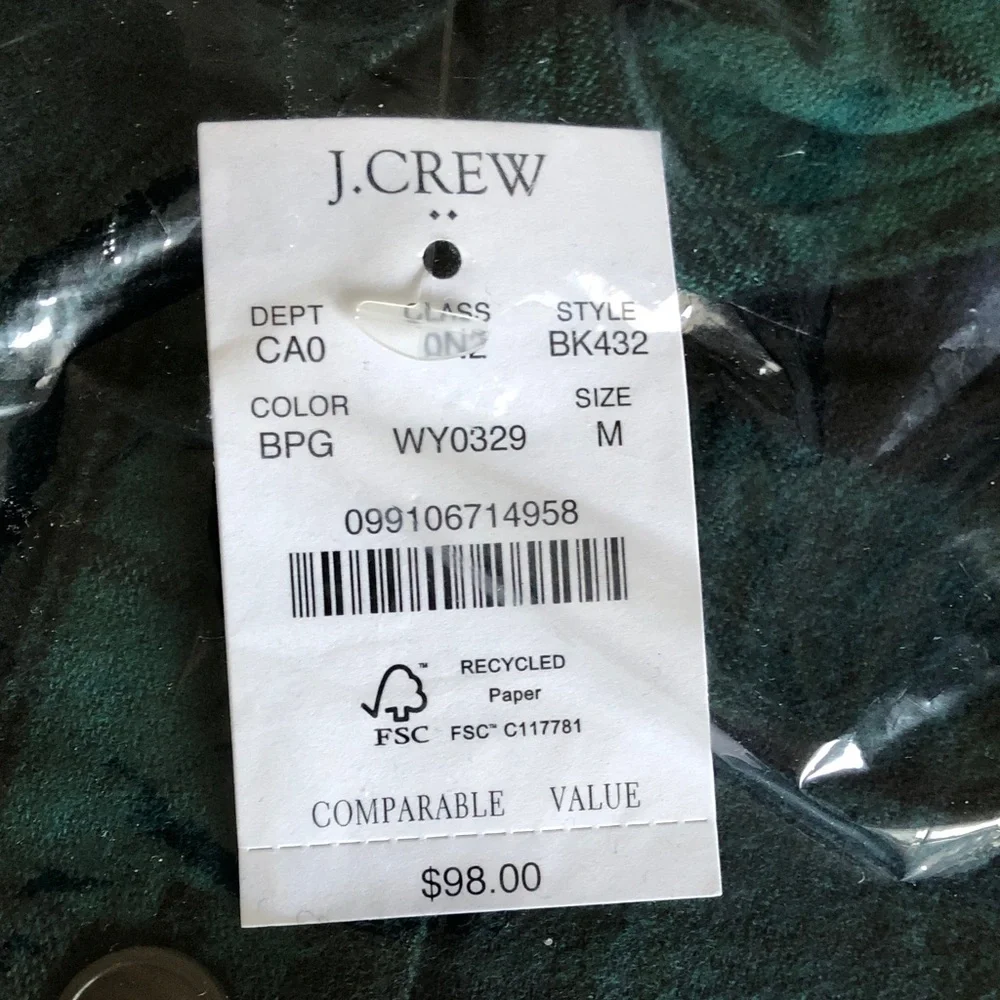 J. Crew Green and Black Blackwatch Plaid Button-Down Shirt